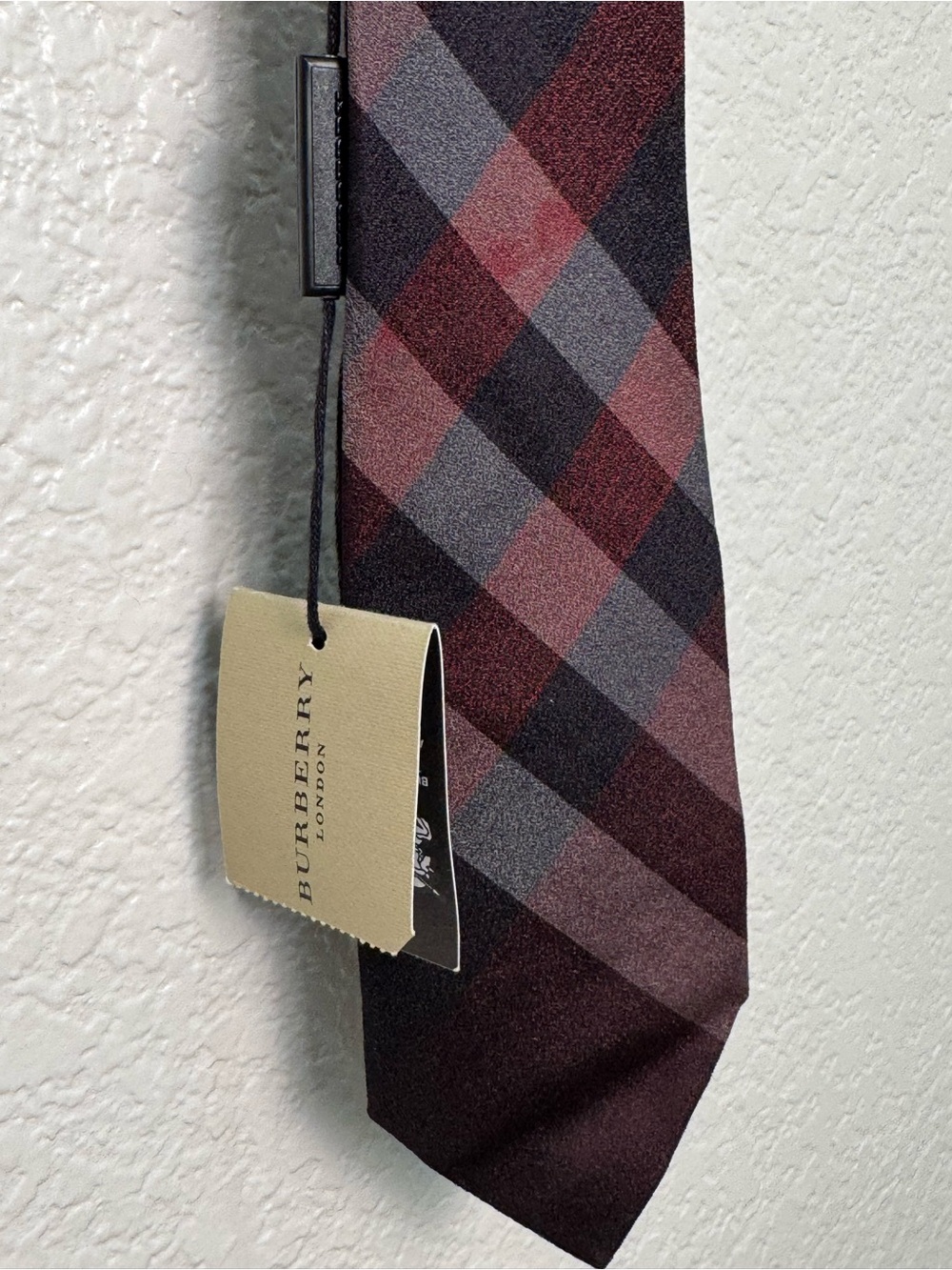 Burberry London Rohan Tie Burgundy Check 100% Silk Italy NWT 60”